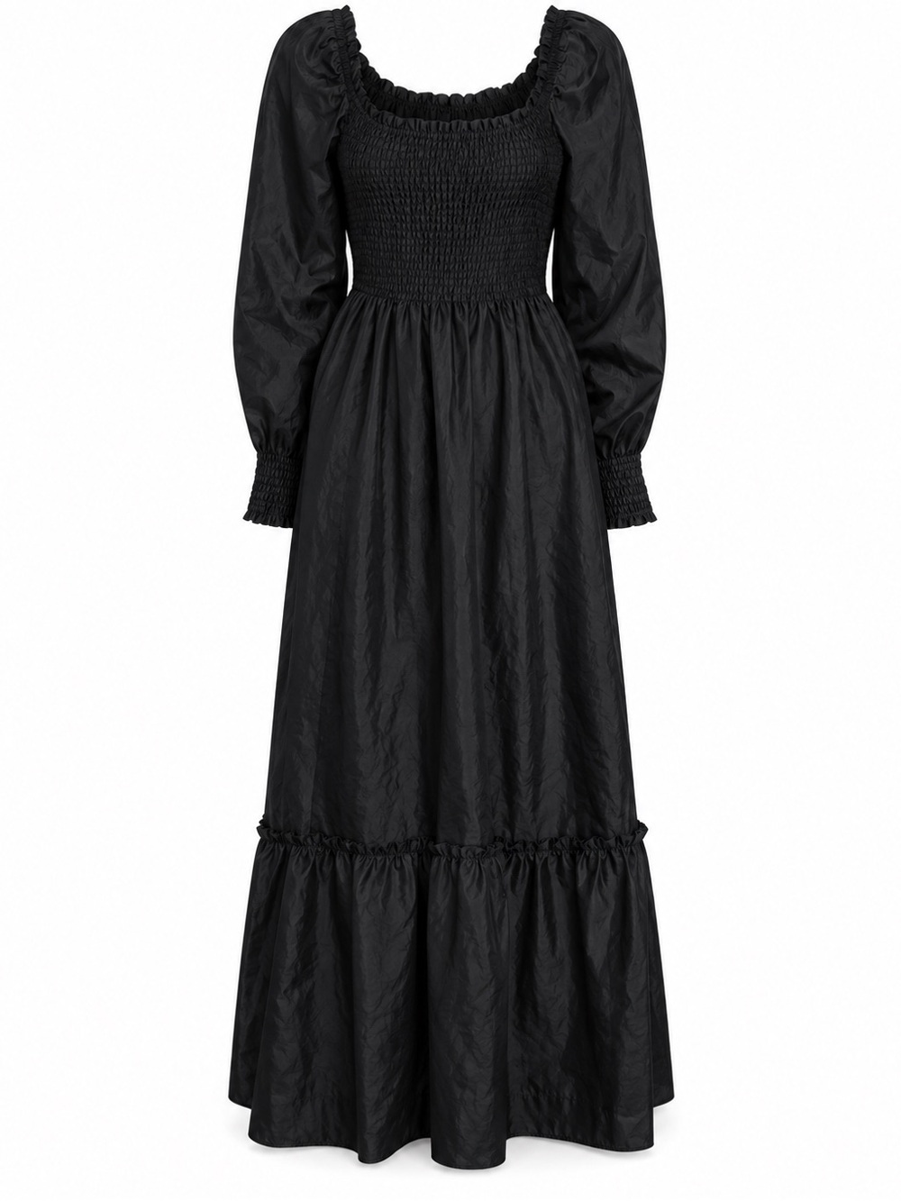 Hill House The Emily Nap Dress in Black Crushed Taffeta